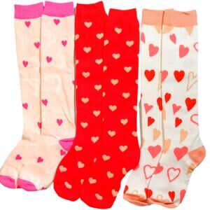 3 Pairs Jeyiour Heart/Love/Sweatheart Knee-High Socks, One Size (Shoe Size 5-9)